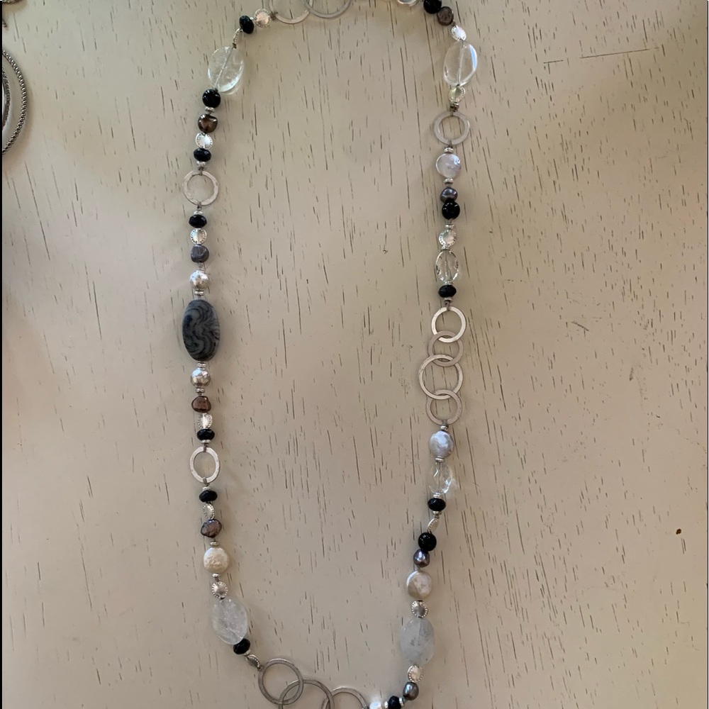 Stella & Dot Black, White, and Silver Necklace
